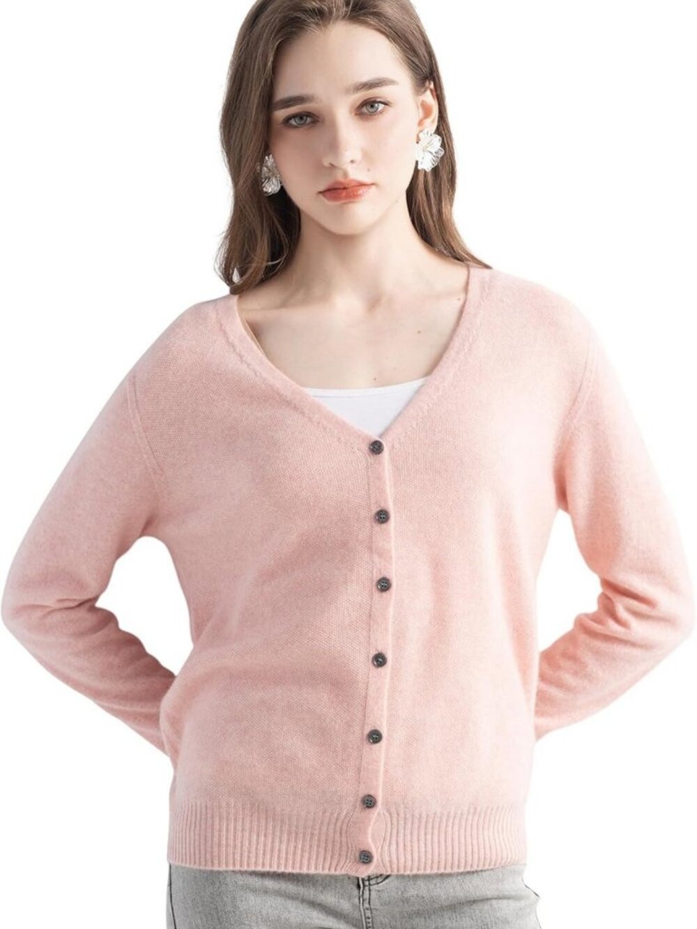 Cozy 100% Pure Cashmere V-Neck Cardigan Sweater for Fall & Winter - Soft Knit